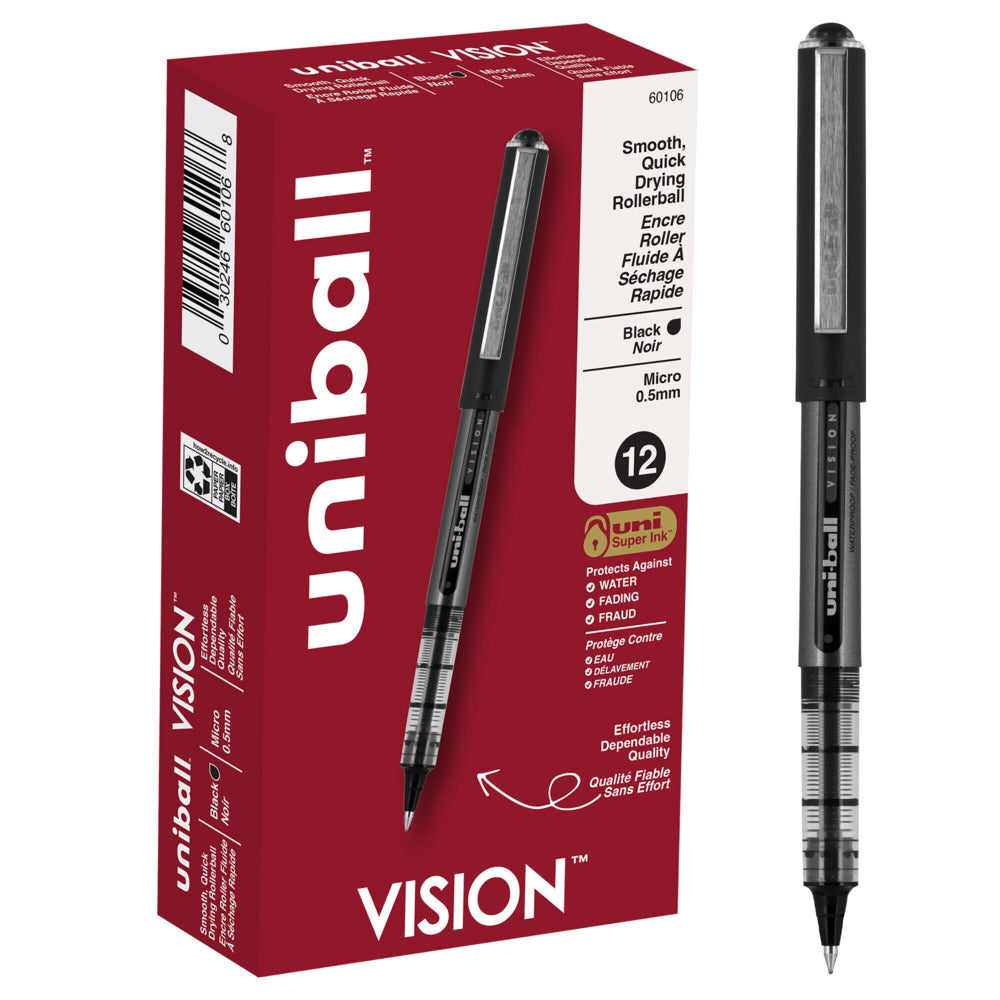 Stylos roller Uni-Ball Vision - 0,5 mm - Noir - Lot de 12