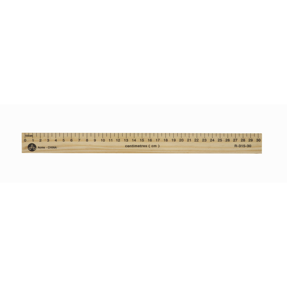 Règle de bureau en bois Westcott avec bord encastré - 30 cm