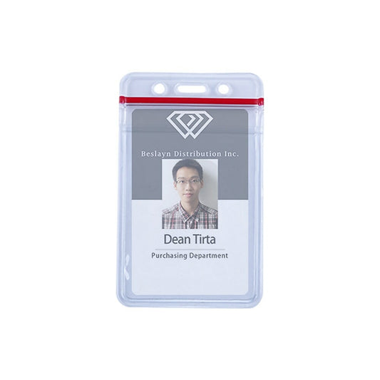 Beslayn Heavy Duty Vinyl ID Badge Holder with Resealable Red Zipper, Vertical 2-3/8" x 3-3/8", Clear, 50 Pack