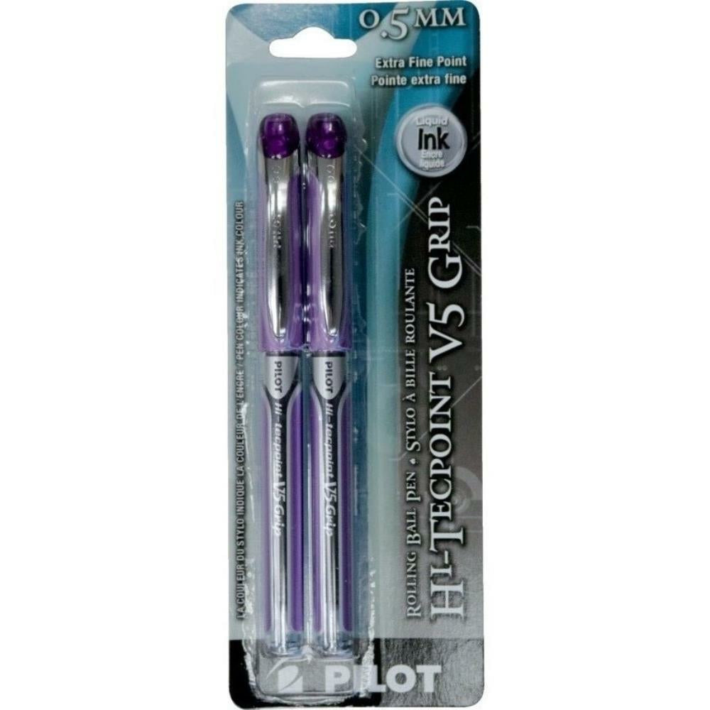 Pilot Hi-Tecpoint Grip Roller Ball Pens, 0.5mm Needle Point Tip, Purple, 2 Pack (BXGPN-V5-PE)