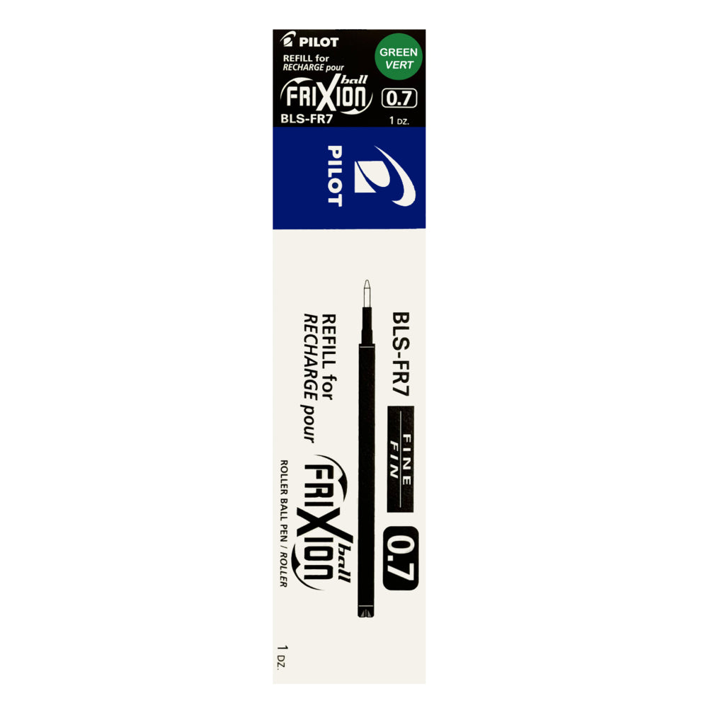 Recharges de stylos à encre gel effaçable Pilot Frixion pour Frixion Ball et Ball Clicker - Pointe fine - 0,7 mm - Vert - Lot de 12