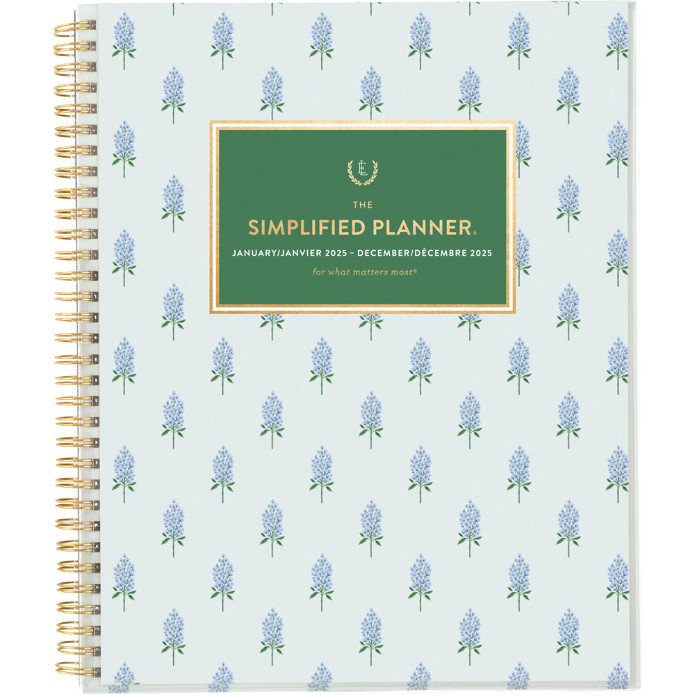 Agenda hebdomadaire/mensuel personnalisable Emily Ley Bluebonnets 2025 en un coup d'œil - 28 cm (H) x 21 cm (L) - Bleu - Bilingue
