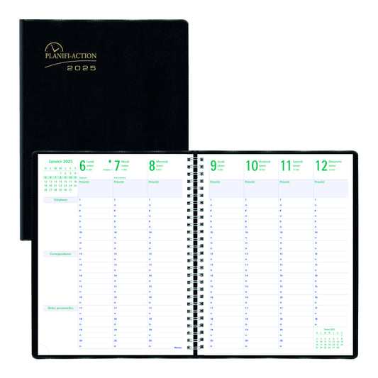 Blueline 2025 Planifi-Action Weekly/Monthly Planner 13 Months - 11" x 8-1/2" - Black - French