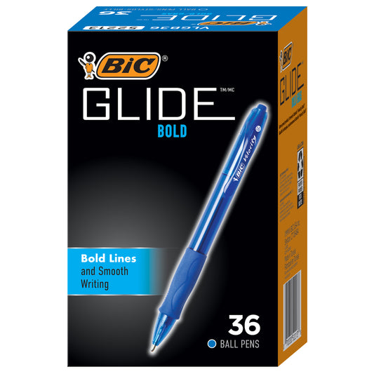 BIC Glide Bold Retractable Ball Pens - Blue - 36 Pack
