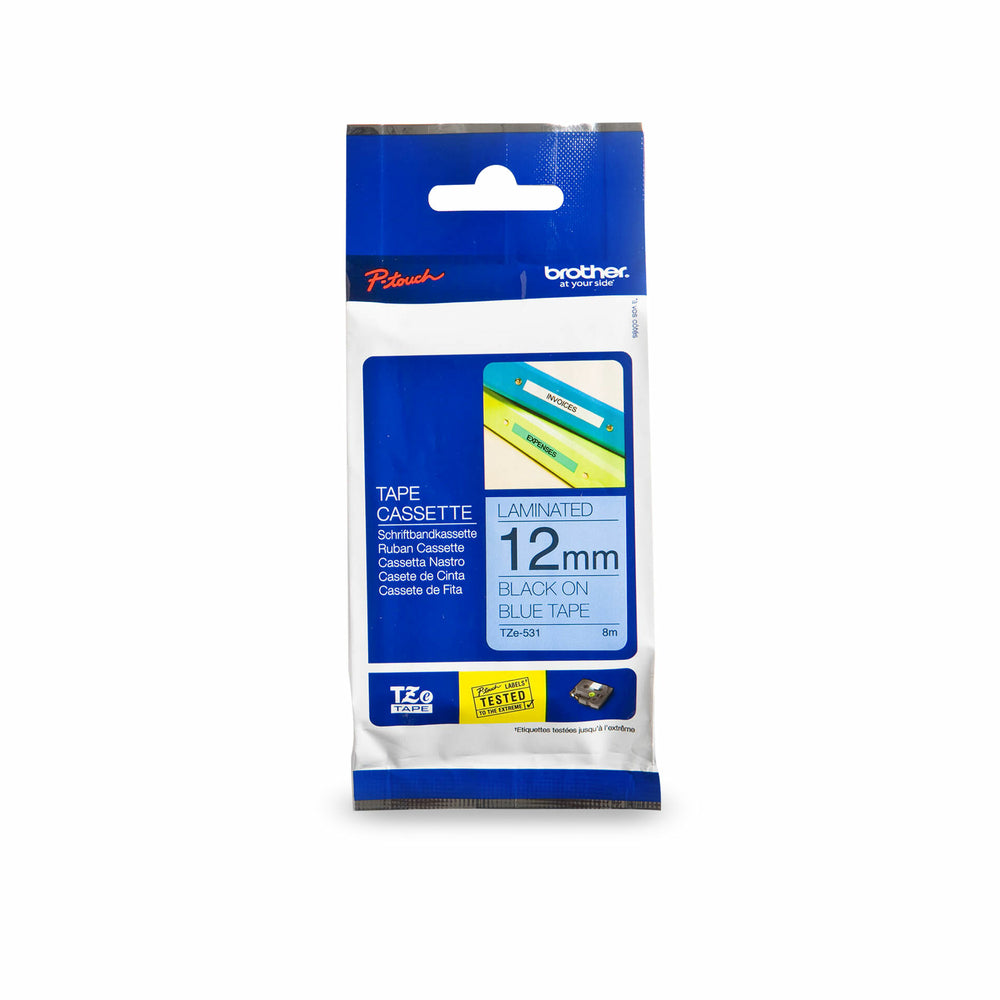 Ruban laminé noir sur bleu Brother TZe531 d'origine pour étiqueteuses P-touch, 12 mm de large x 8 m de long