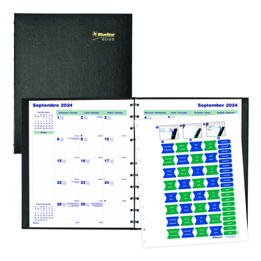 Blueline 2025 MiracleBind CoilPro Daily Planner Hard Cover 16 Months - 11" x 9-1/16" - Black - Bilingual