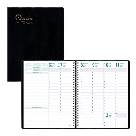 Blueline 2025 Timanager Weekly/Monthly Planner 6-Day - 11" x 8-1/2" - Black - English