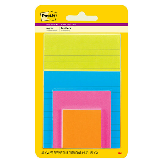 Post-it Super Sticky Notes Combo Pack - Energy Boost Collection - Assorted Sizes - 4 Pack