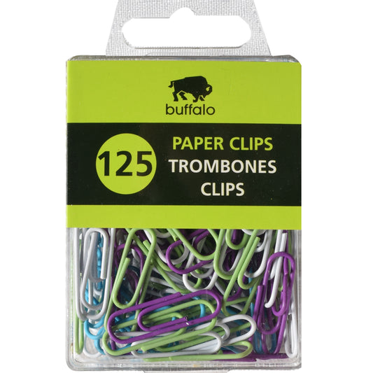 Buffalo 28 mm Coloured Paper Clips - Assorted Colours - 125 Pack