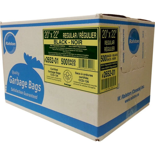 Ralston 2600 Series EcoLogo Industrial Garbage Bags - Regular Strength - 20" x 22" - 500 Pack
