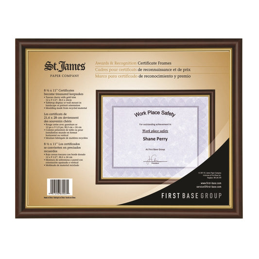 Cadre pour prix et certificats St. James - 8,5" x 11" - Cerisier de Toscane