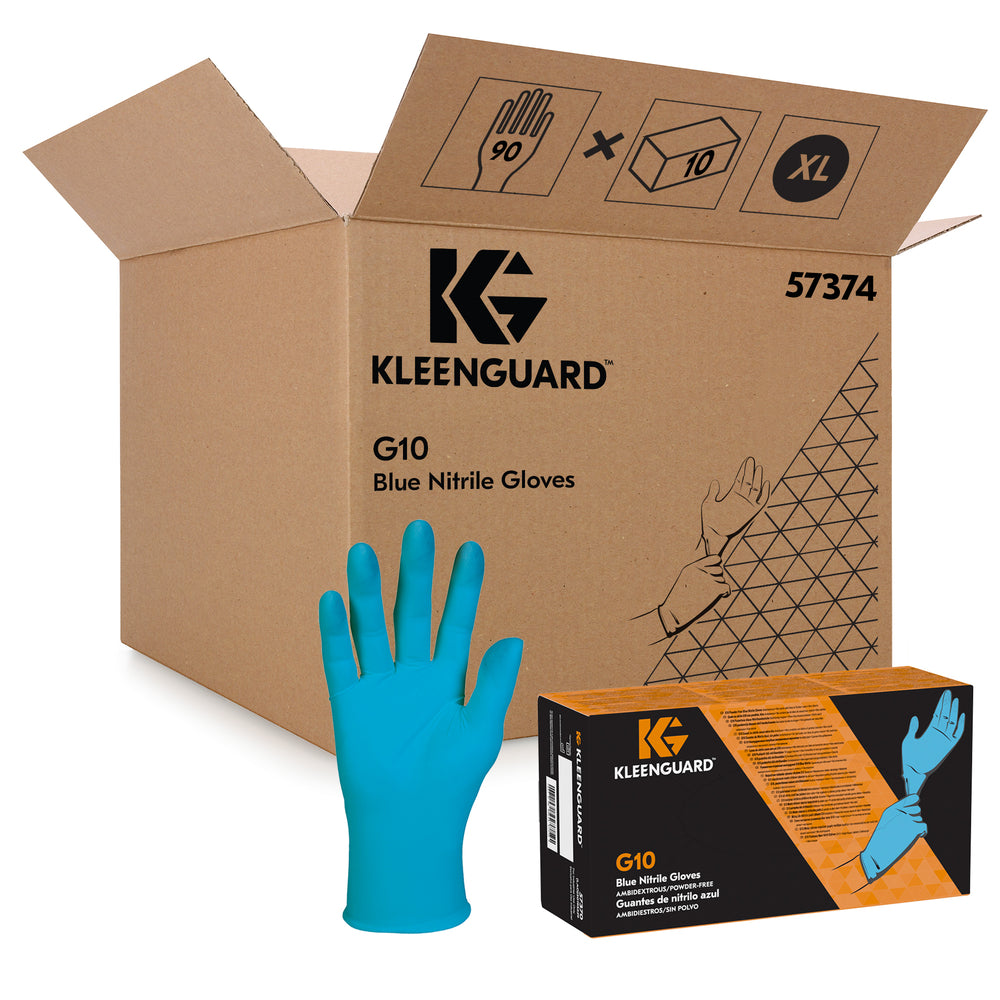Gants en nitrile non poudrés KleenGuard G10 (57374) - 6 mil - Ambidextres - Bleus - Taille XL - 10 paquets de 90 gants/paquet