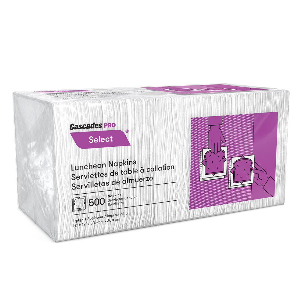 Serviettes de table Cascades PRO Select 1 pli – Pliées en 4 – Blanches – 12 paquets de 500