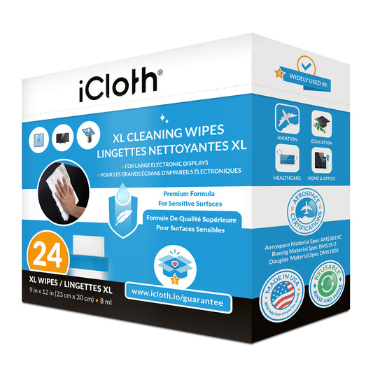 Lingettes nettoyantes pour écrans iCloth Premium - Extra larges - Paquet de 24