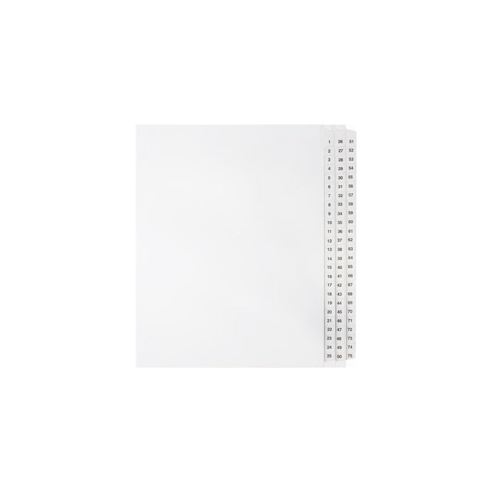 Sterling Numeric Sets Tabs, #1-75, White, Letter Size, 1/25th Cut, 75/set, 1/pk
