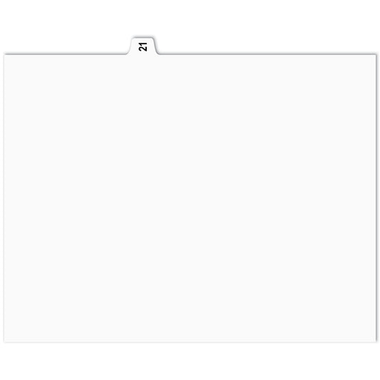 Onglets d'indexation numérique Apak - n° 21 - Blancs - 8 1/2" x 11" - Coupe 1/15e - 110 lb - Non perforés - Paquet de 25