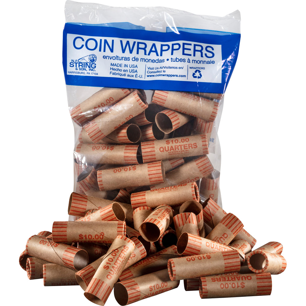 Paper Coin Tube, Quarters, 36 Pack
