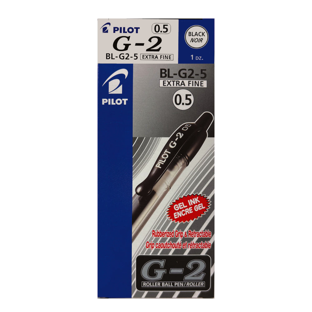 Pilot G2 Retractable Rollerball Pen with Gel Ink - Extra Fine Point - 0.5 mm - Black - 12 Pack