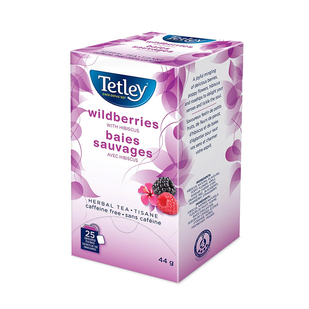 Thé aux baies sauvages Tetley - Sachet de thé enveloppé - Paquet de 25