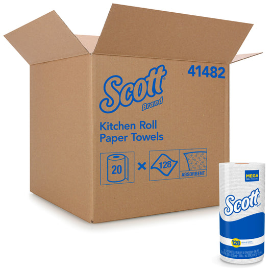 Scott Kitchen Paper Towels - Perforated Standard Paper Towel Rolls - with Fast-Drying Absorbency Pockets - White - 20 Pack