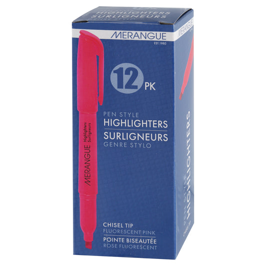 Merangue Chisel Tip Pen-Style Highlighters - Pink - 12 Pack