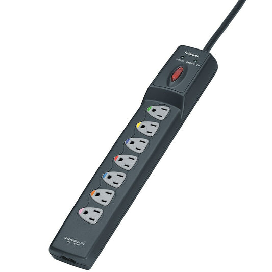 Parasurtenseur Fellowes à 7 prises avec protection téléphone/ADSL et cordon d'alimentation de 1,8 m (99110)