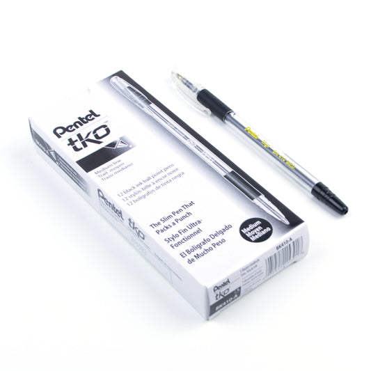 Stylo à bille Pentel TKO - Pointe moyenne - 1,0 mm - Noir - Lot de 12