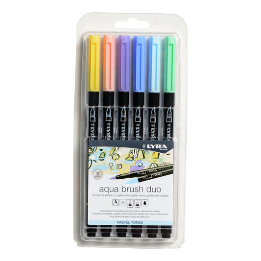 LYRA Aqua Brush Duo, Set, Assortiment de 6 marqueurs aquarellables aux tons pastel