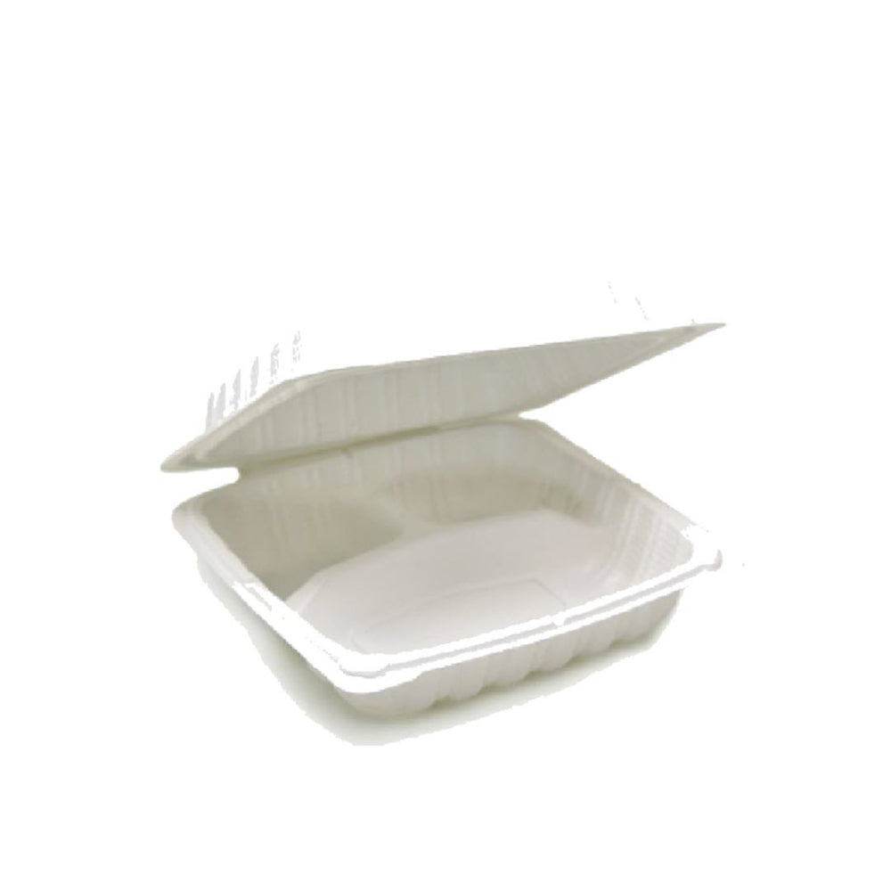 Boîte alimentaire à clapet écologique - 3 compartiments - 20,3 cm x 20,3 cm x 7 cm - Lot de 150