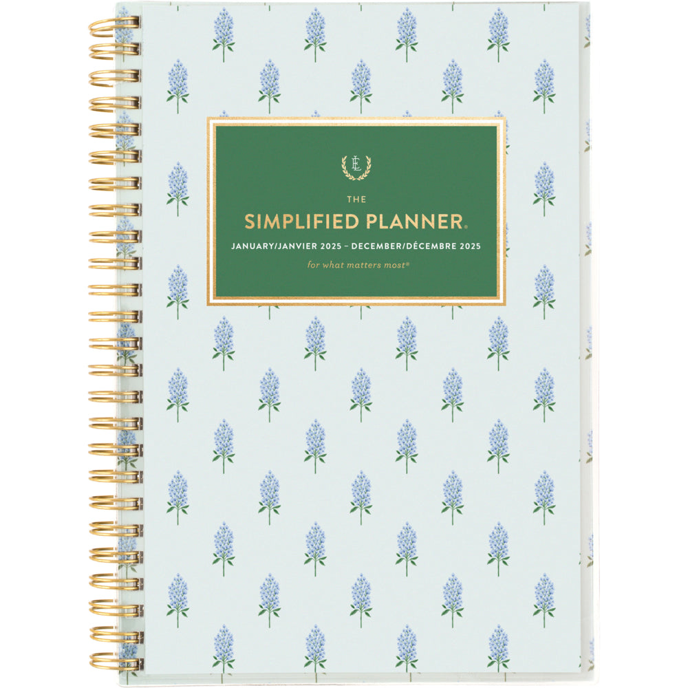 AT-A-GLANCE 2025 Emily Ley Bluebonnets Customizable Weekly/Monthly Planner - 8-1/2" H x 5-3/8" W - Blue - Bilingual