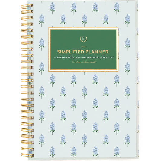 AT-A-GLANCE 2025 Emily Ley Bluebonnets Customizable Weekly/Monthly Planner - 8-1/2" H x 5-3/8" W - Blue - Bilingual