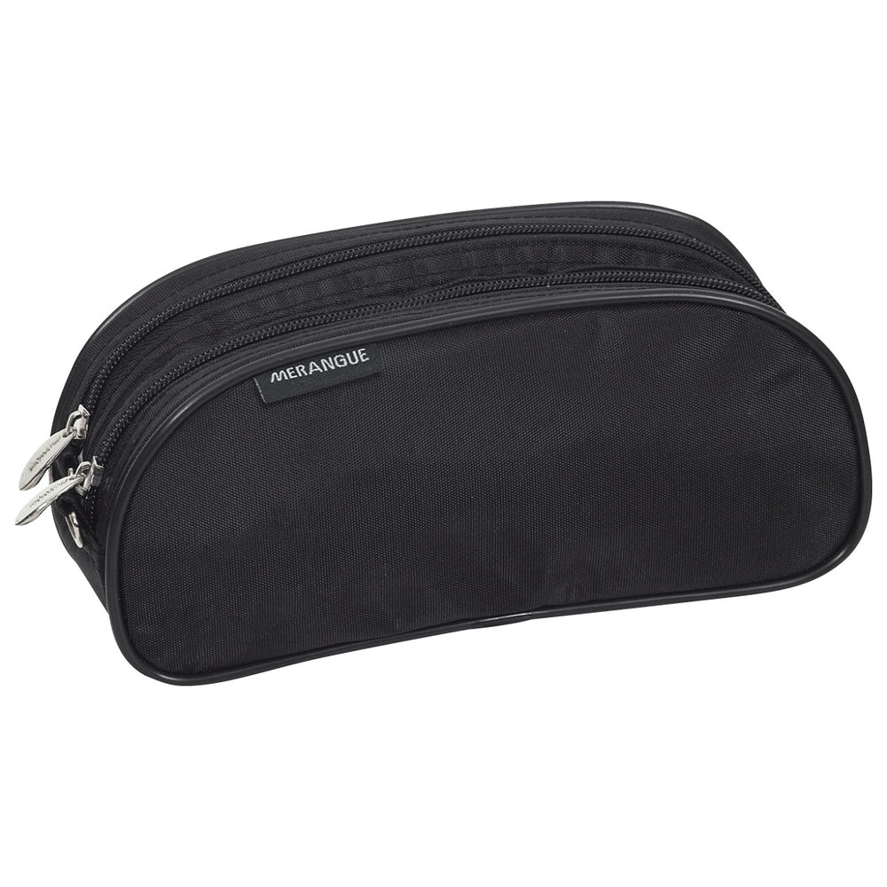 Merangue Nylon Dual Zipper Oblong Case - 22.5cm L x 10.5cm W - Black