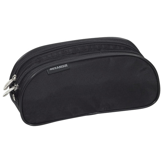 Trousse oblongue en nylon Merangue à double fermeture éclair – 22,5 cm (L) x 10,5 cm (l) – Noir