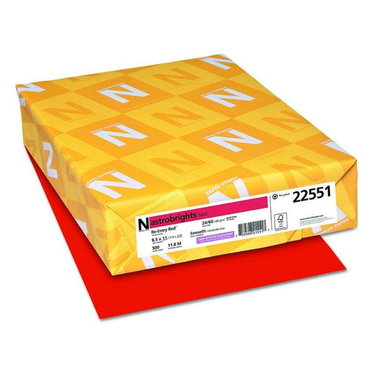 Astrobrights Bright colour Paper - 24 lb - 8-1/2" x 11" - Re-Entry Red - 500 Pack