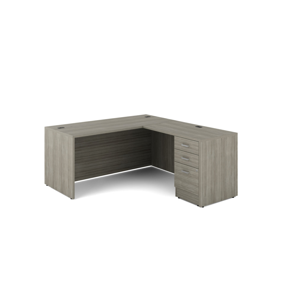 Offices to Go - Newland L-Shaped Workstation - 3 Drawer - 66" W x 72" D - Light Grey