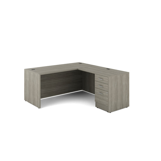 Offices to Go - Newland L-Shaped Workstation - 3 Drawer - 66" W x 72" D - Light Grey