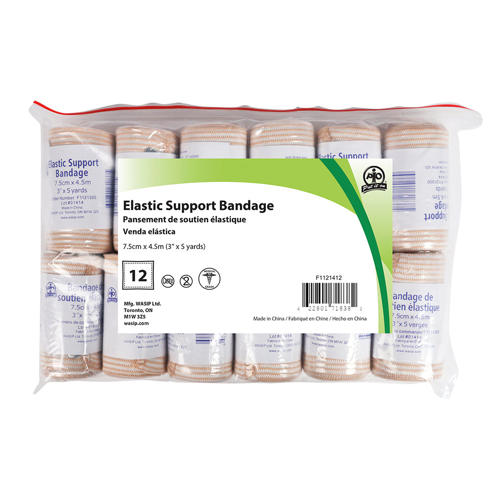 Wasip Elastic Support Bandage - 7.5 cm X 4.5 m - 12 Pack