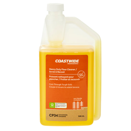 Coastwide Professional CP34 Heavy Duty Floor/Scrub & Recoat Cleaner Concentrate - Squeeze & Pour - 946 mL