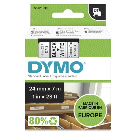 Ruban d'étiquettes DYMO D1, 24 mm (1"), noir sur blanc (53713)