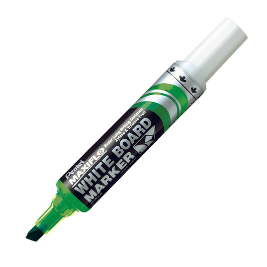 Pentel Maxiflo Whiteboard Marker - Large Chisel Tip - Green - 12 Pack