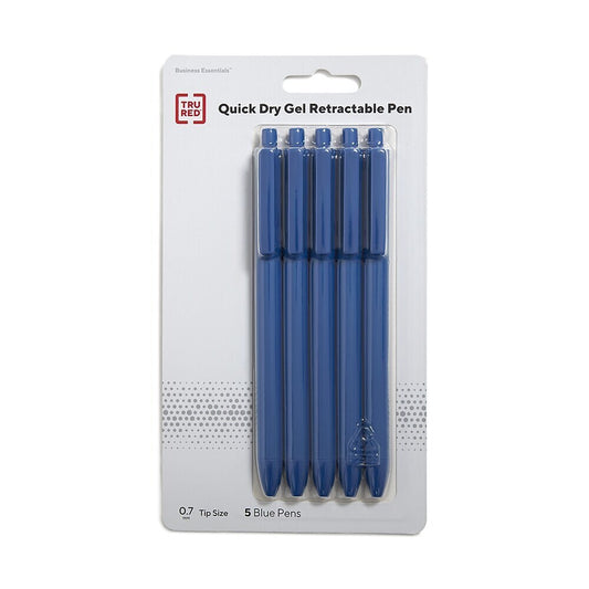 TRU RED Retractable Quick Dry Gel Pens - Medium Point - 0.7mm - Blue - 5 Pack