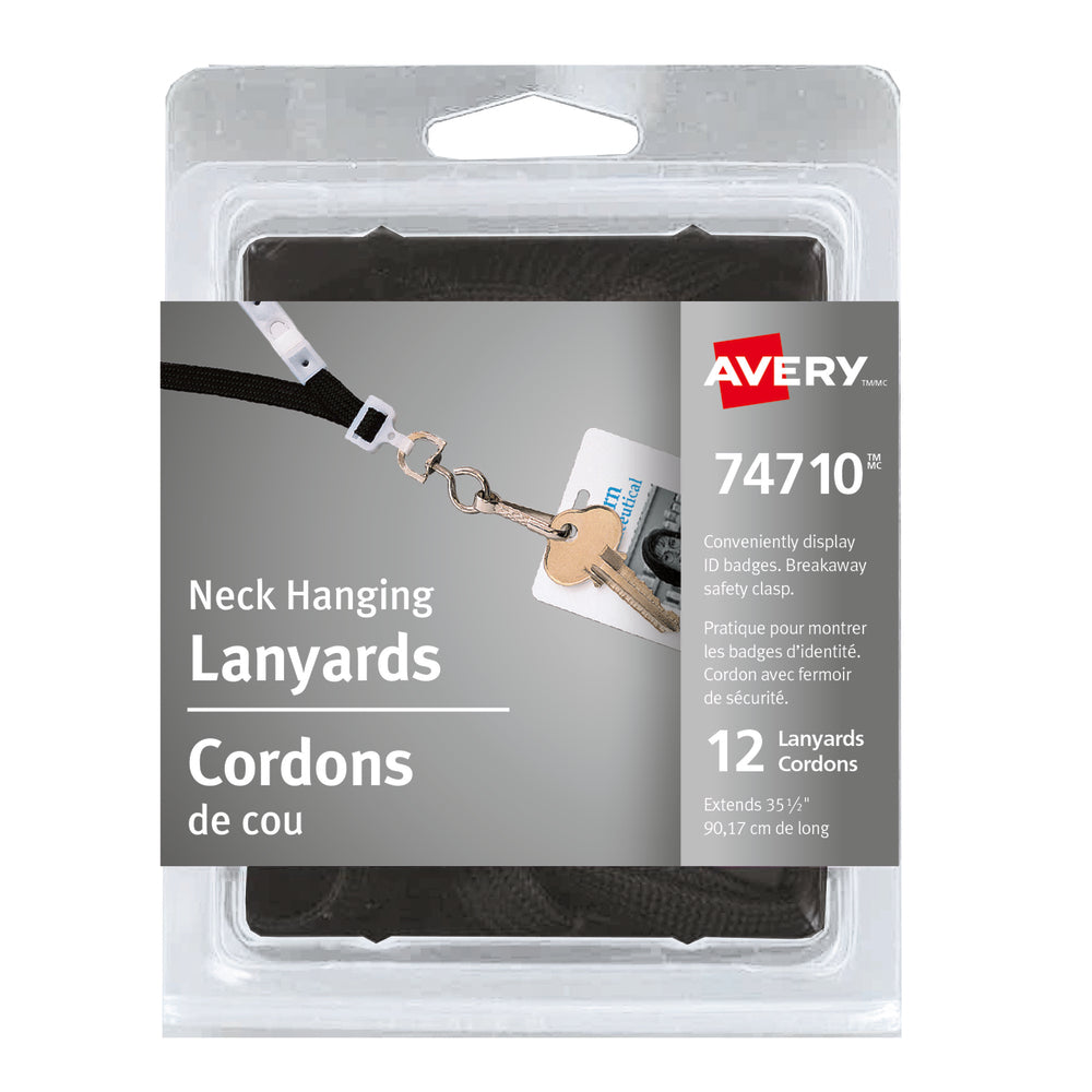 Avery Breakaway Lanyards, Black, 12 Pack, (74710)