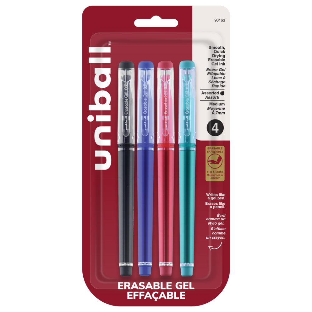 Stylos gel effaçables Uni-Ball - Pointe moyenne (0,7 mm) - Couleurs professionnelles - Lot de 4