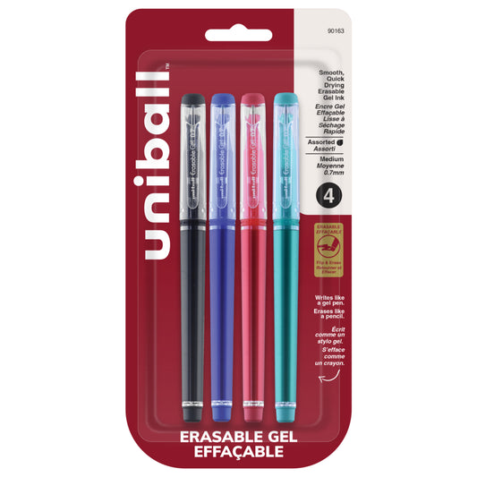 uni-ball Erasable Gel Pens - Medium Point (0.7mm) - Business Colours  - 4 Pack