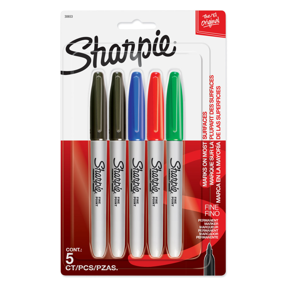 Marqueurs permanents Sharpie - Pointe fine - Couleurs assorties - Paquet de 5