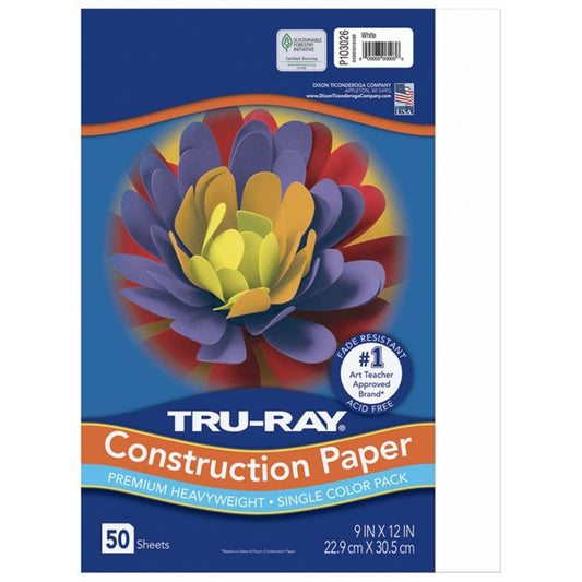 Papier de construction Tru-Ray, blanc, 22,9 cm x 30,5 cm, 50 feuilles/paquet