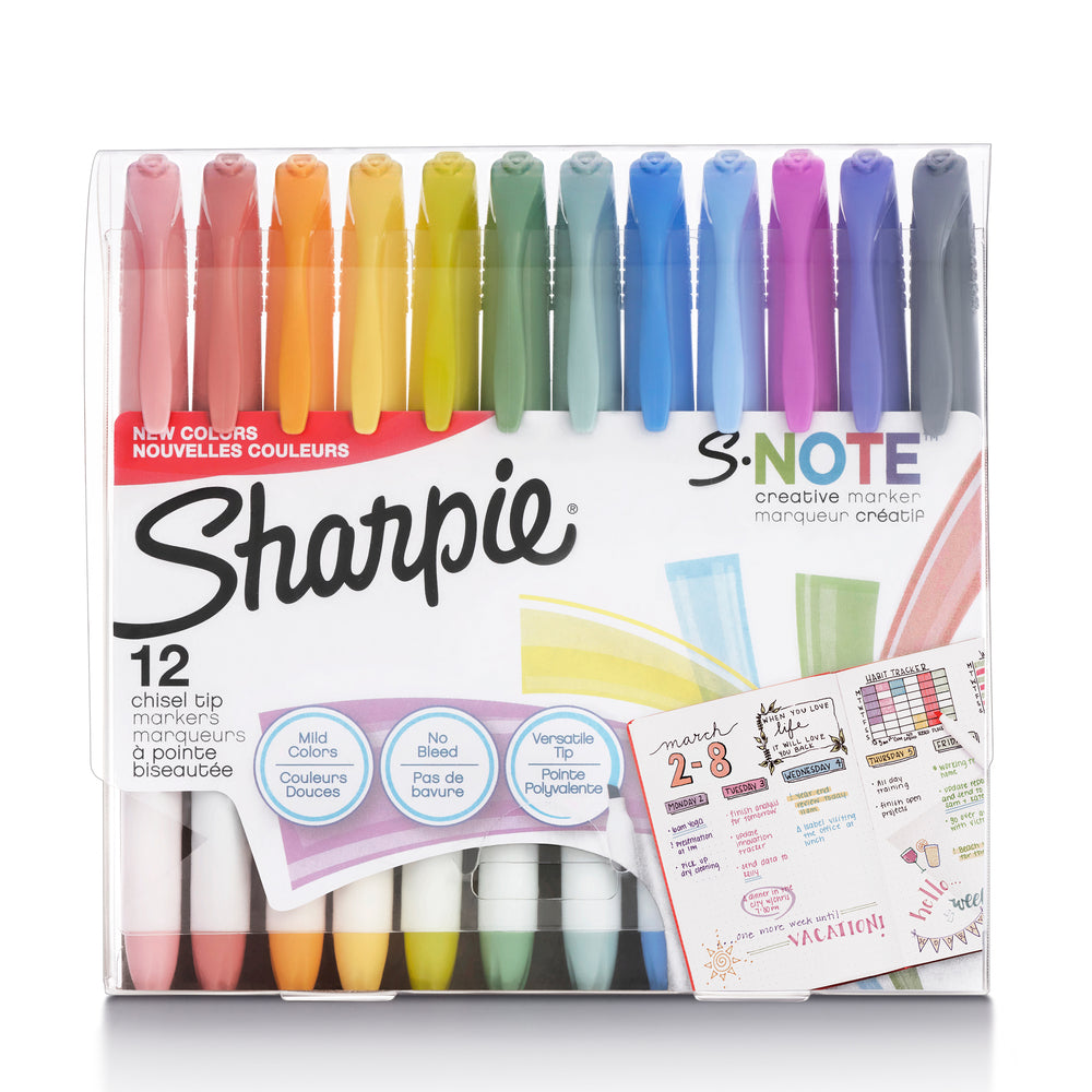 Sharpie S-Note Creative Markers - Chisel Tip - Assorted Colours - 12 Pack