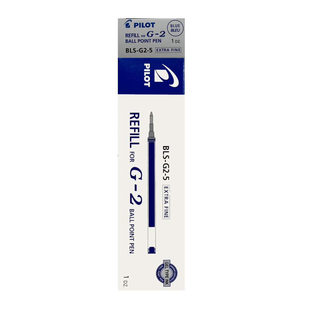 Recharges pour stylo gel Pilot G2 - Extra fin - 0,5 mm - Encre bleue - Lot de 12