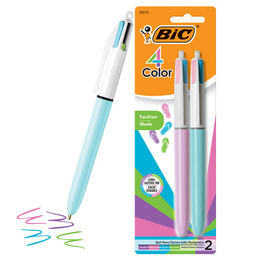 BIC 4-Colour Fashion Ballpoint Pens - Retractable - 1.0mm - Assorted - 2 Pack