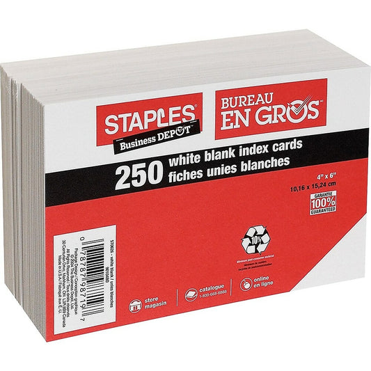 Fiches vierges blanches Staples - 4" x 6"